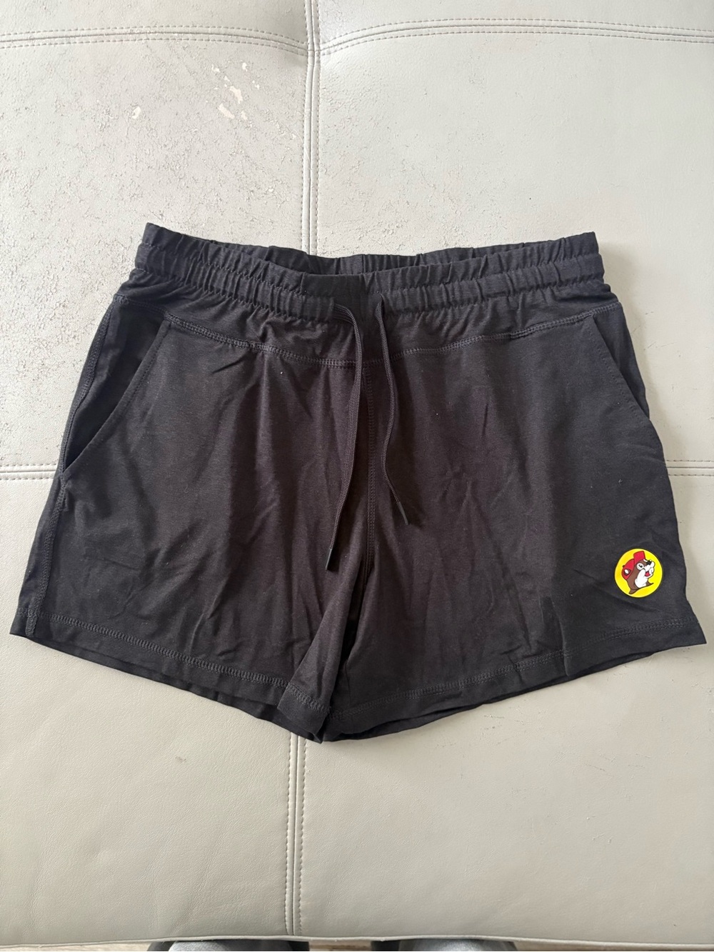 Women's Black Athletic Drawstring Shorts with Patch Detail